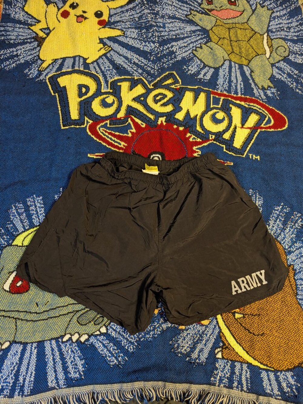 Vintage Army Physical Fitness Uniform Black Nylon Shorts sz Large